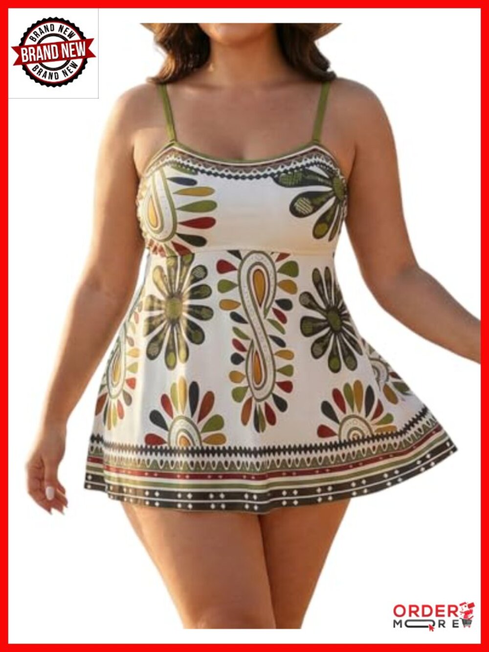 Plus Size Tankini Two Piece Swimsuit with Tummy Control Swim Dress